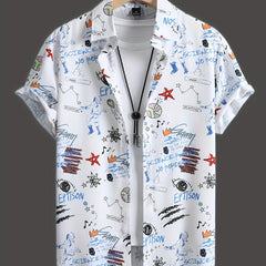 Men's Cartoon Print Button Up Shirt