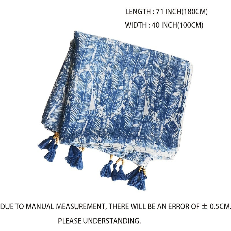 Boho Tassel Scarf Floral Print Linen Shawl Windproof Head Wrap