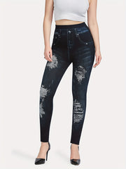 Denim Print High Waisted Leggings Casual Skinny Leggings