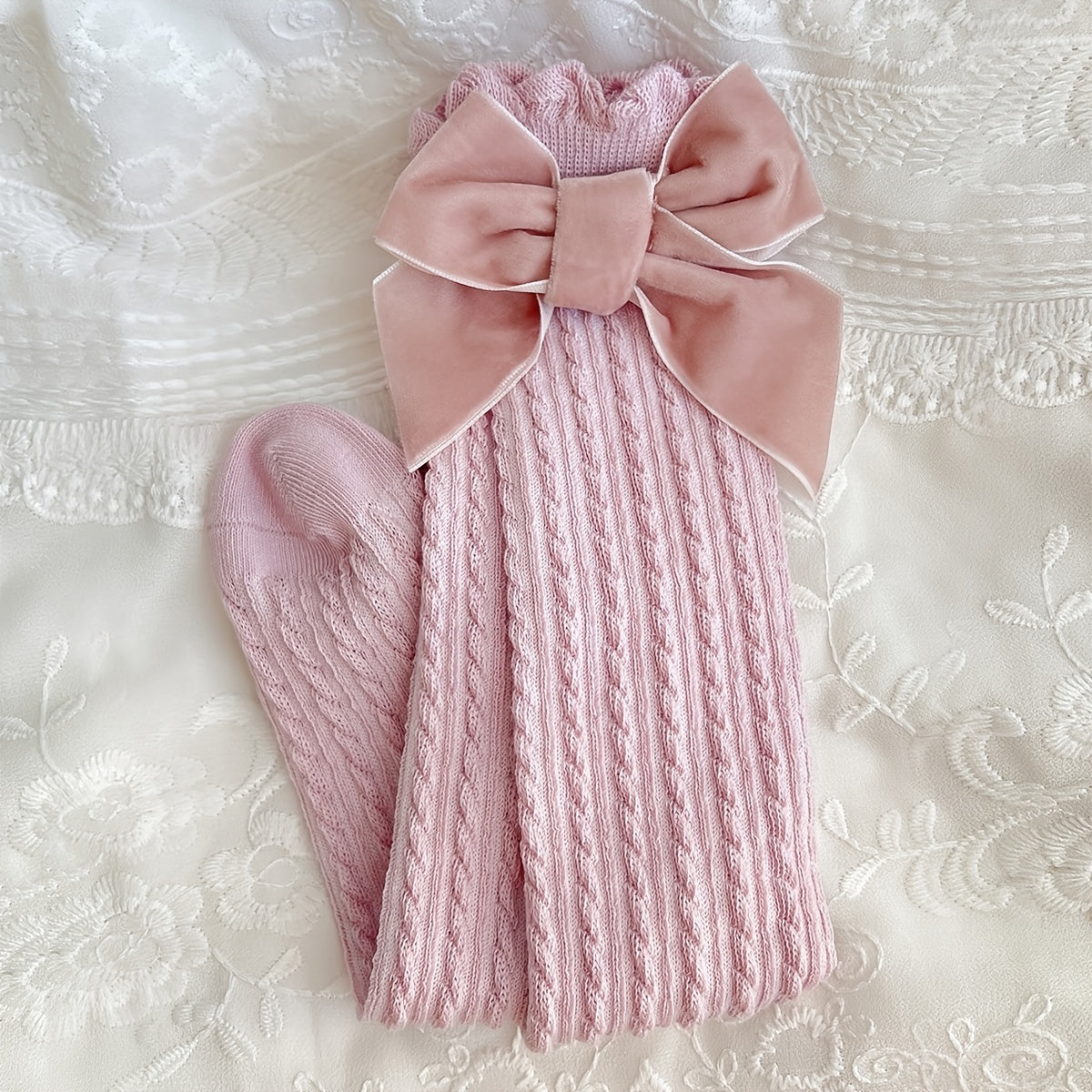 3 Pairs Girls Ruffled Bow Knit Socks