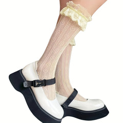 Heart Pattern Mesh Knee High Socks Soft Breathable Girls Accessories