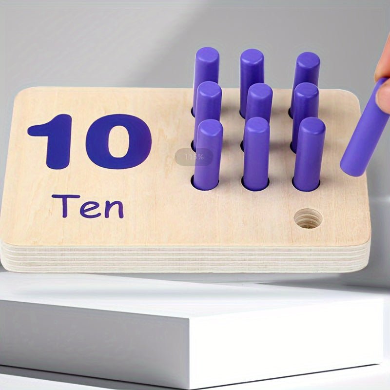 Colorful Wooden Number Matching Game Toy Ages 5-10 Recognition Skills Pegs Board
