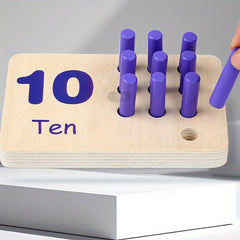 Colorful Wooden Number Matching Game Toy Ages 5-10 Recognition Skills Pegs Board