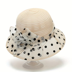 Polka Dot Flower Print Derby Sun Hat for Women