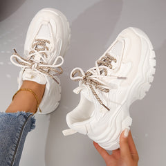 Women's Platform Sneakers Lace Up Low Round Toe Heightening Breathable Shoes