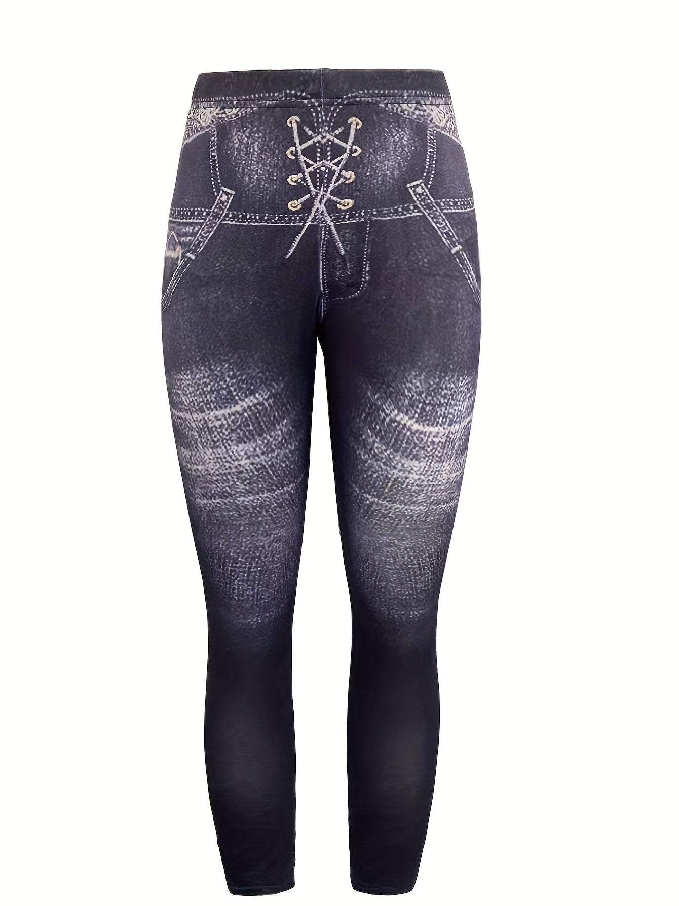 Denim Print High Waist Skinny Leggings Sexy Stretchy Leggings