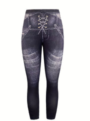 Denim Print High Waist Skinny Leggings Sexy Stretchy Leggings