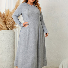 Solid Long Sleeve Hooded Maxi Sweatshirt Dress