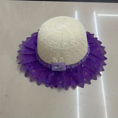 Kids Flower Lace Trim Sunscreen Straw Hat for Summer Beach