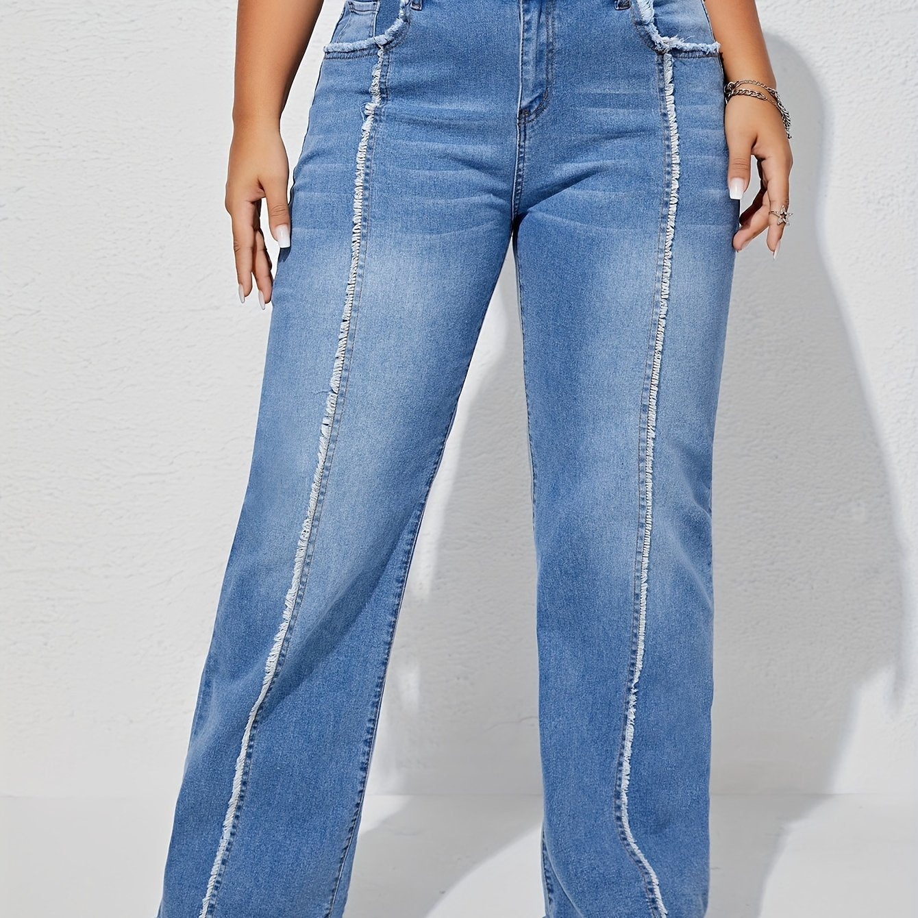 Raw Trim High Rise Wide Leg Jeans