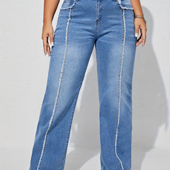 Raw Trim High Rise Wide Leg Jeans