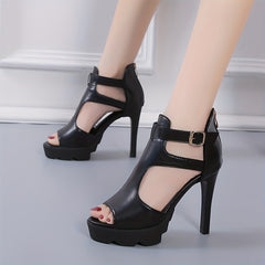 Sexy Buckle Strap Stiletto Heels Peep Toe Pumps