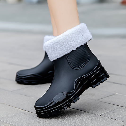Women's Winter Rain Boots Waterproof Anti-slip Fleece lined Rubber Work Shoes