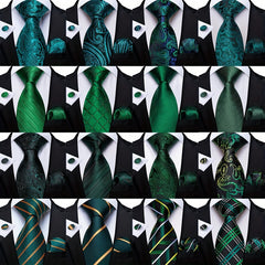 Men's Green Retro Pattern Necktie Set