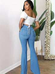 Stretch Flare Leg Jeans Vintage Style Denim Trousers