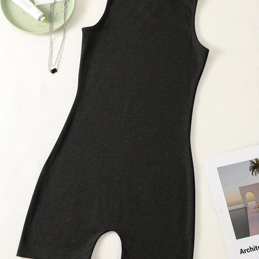 Solid Crew Neck Romper Sleeveless Jumpsuit Casual