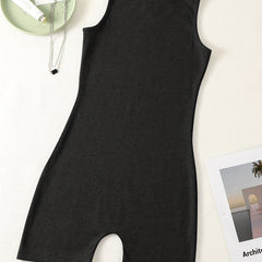 Solid Crew Neck Romper Sleeveless Jumpsuit Casual
