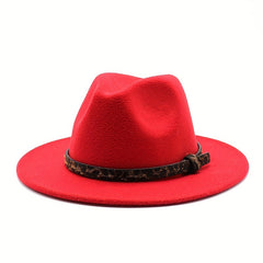 Leopard Belt Fedora Hat Wide Brim Sun Hat