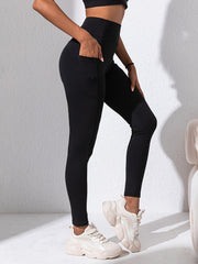 Solid Yoga Pants With Pocket High Stretch Leggings