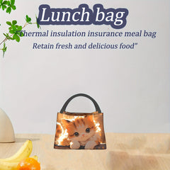 Cat Pattern Insulated Lunch Bag Portable for School Office Picnics