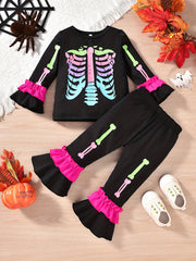 Girl's Skeleton Halloween Cosplay Costume Trumpet Sleeve & Flared Pants