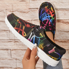 Women's Printed Canvas Slip On Sneakers Casual Walking Shoes