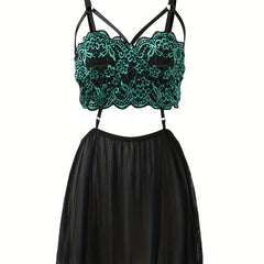 Floral Jacquard Mesh Strappy Sleep Dress