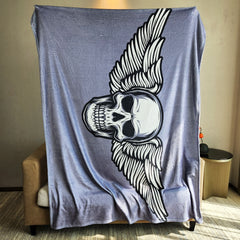 Skull Print Throw Blanket Cozy Flannel Casual Blanket for Camping Sofa