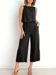 Solid Tank Top & Wide Leg Pants 2 Piece Set