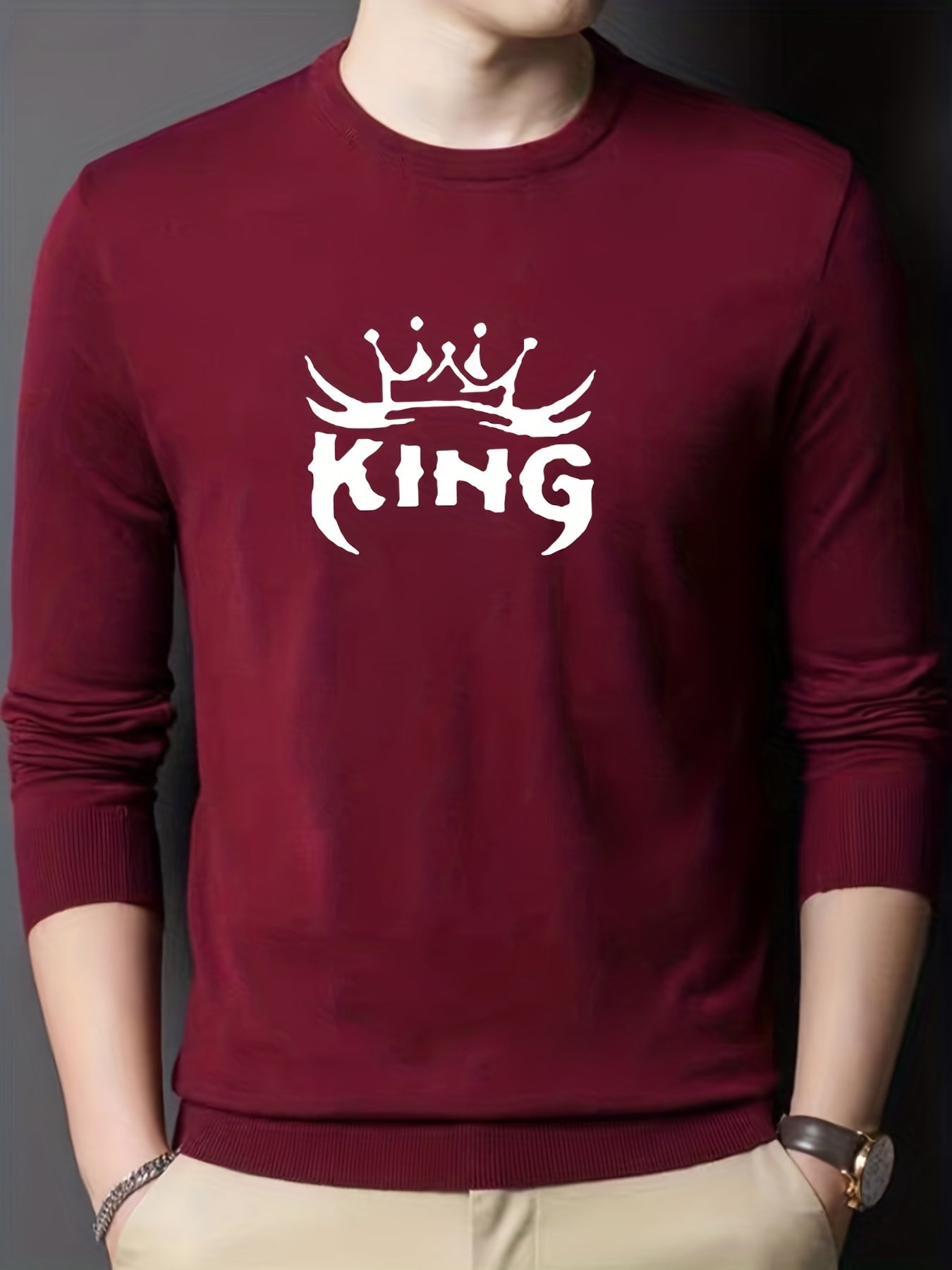 KING Knitted Sweater Men's Casual Warm Crew Neck Pullover