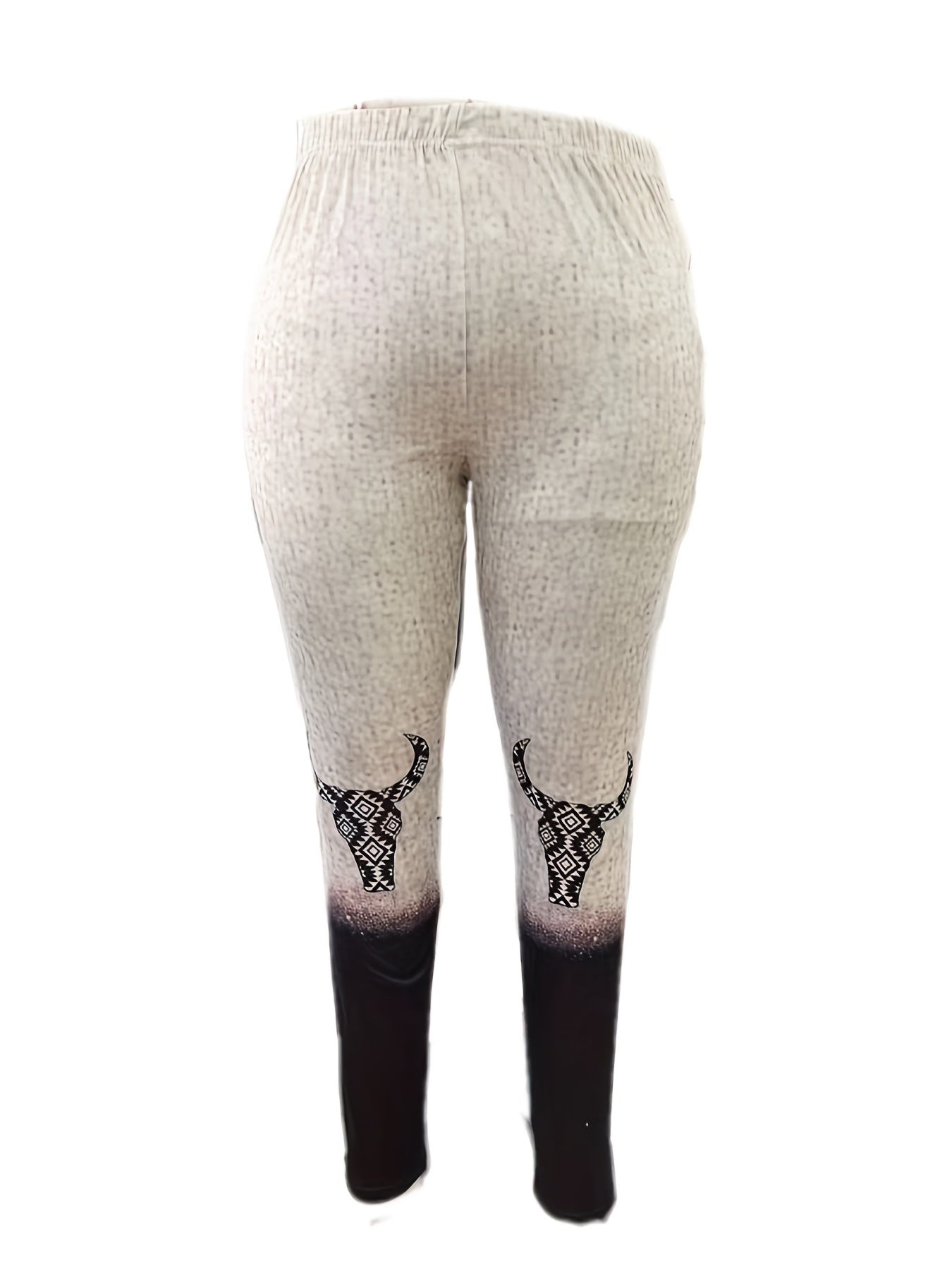 Bull Skull Print Ombre Elastic High Rise Skinny Trousers