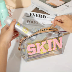 Preppy Makeup Bag Organizer With Embroidery Letter Patch