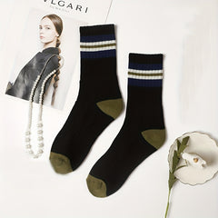 5 Pairs Colorblock Striped Socks Crew Sports Stockings