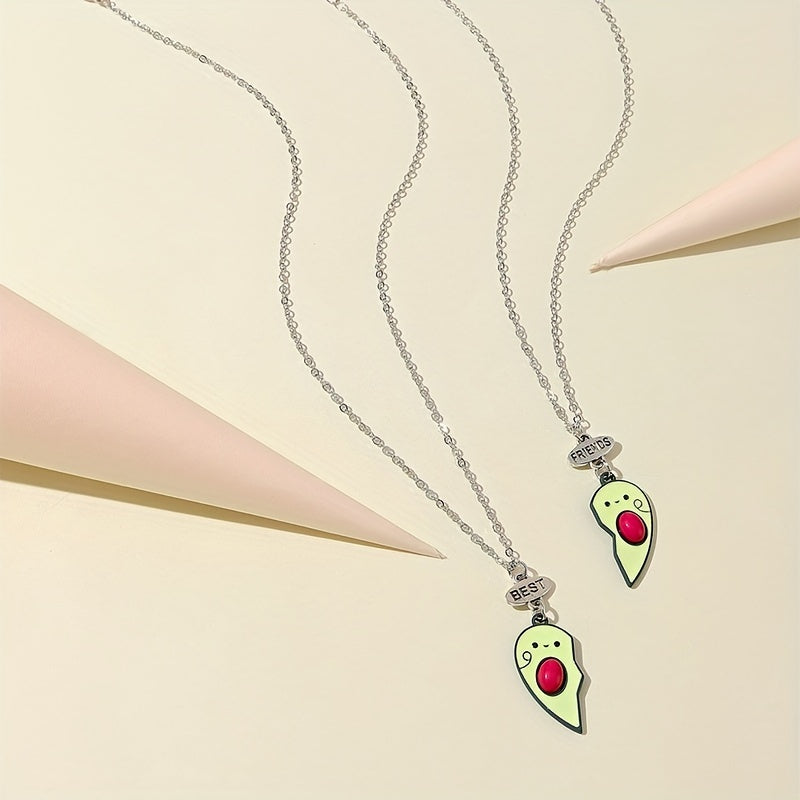 Girls Avocado Heart Pendant Necklace BFF Matching Gift Set