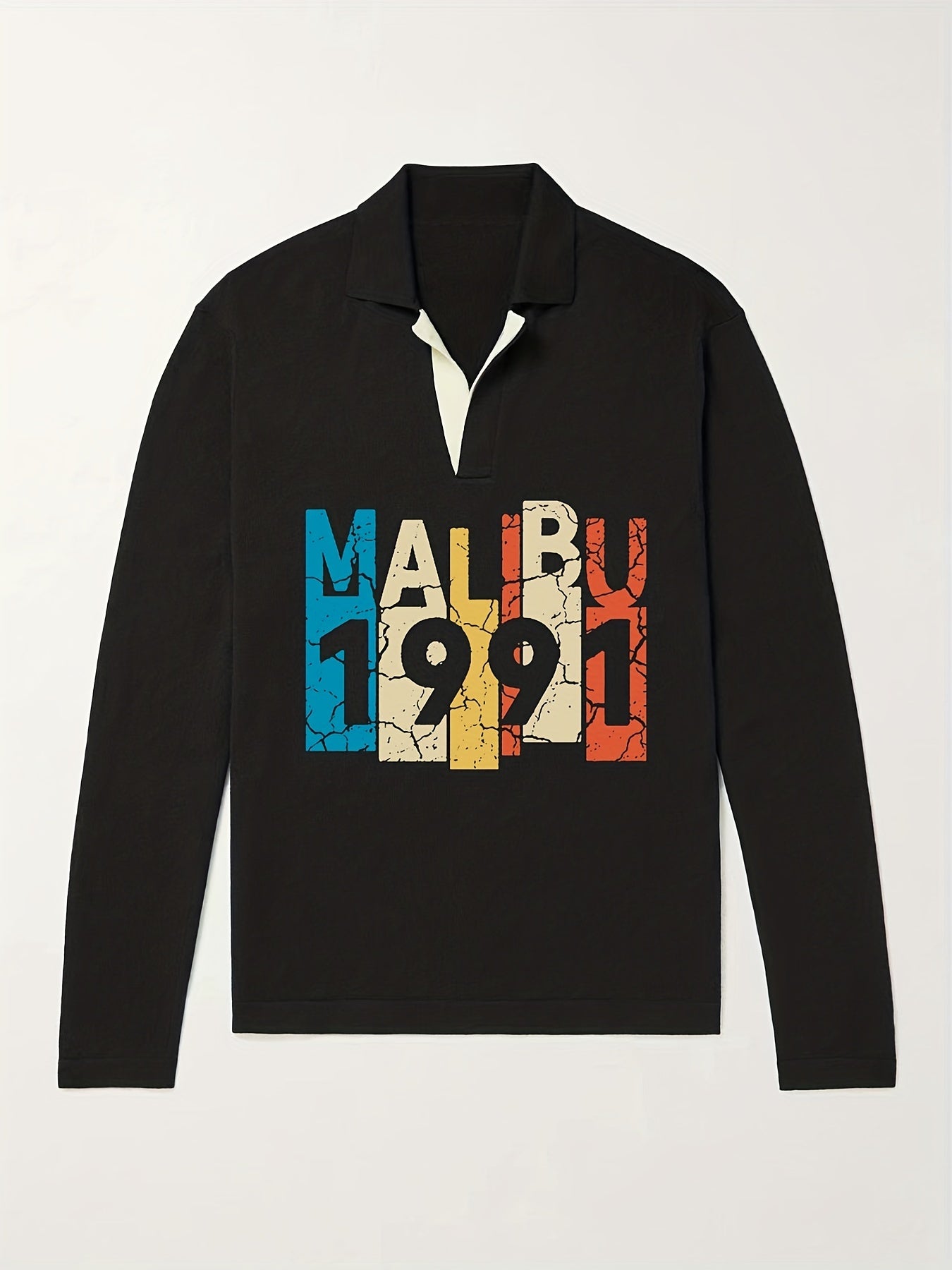 1991 Pattern Knit Polo Shirt Men's Casual Lapel Sweater