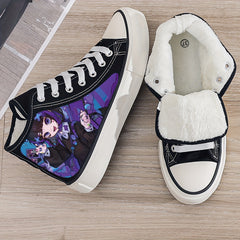 Anime Girl Print Plush Lined Chunky Canvas Sneakers