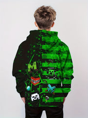 Boy's Green Monster Print Hoodie for Spring Fall