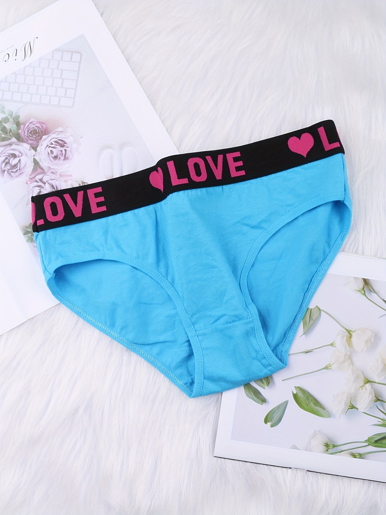 6pcs Letter Tape Bikini Panties Soft & Colorblock Low Waist Intimates Panties
