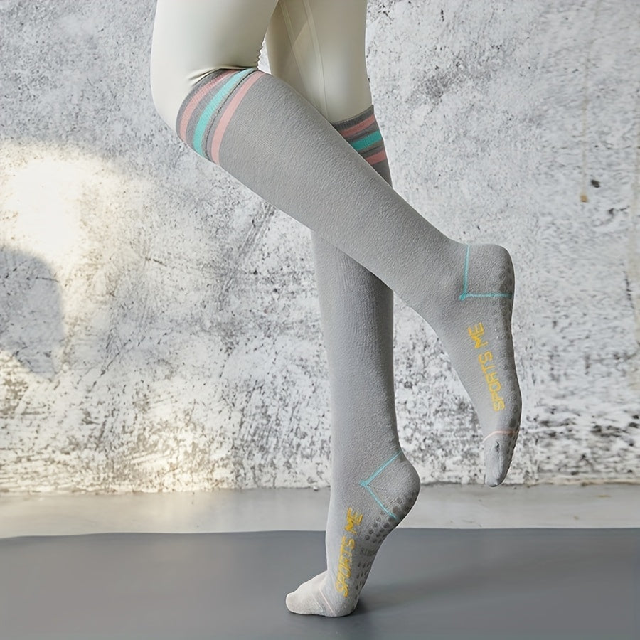 Yoga Socks Striped Grips Athletic Socks Non-slip Knee High