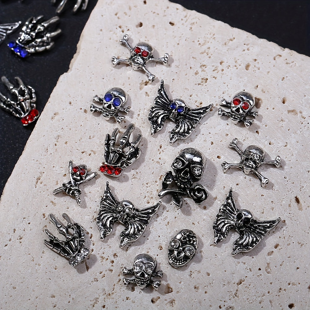 10pcs Halloween Skeleton Rhinestone Nail Charms Set