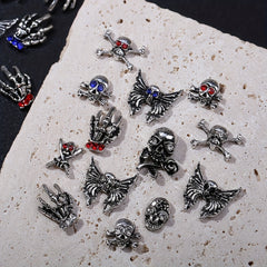 10pcs Halloween Skeleton Rhinestone Nail Charms Set