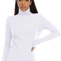 Solid Turtle Neck Pullover Sweater Casual Long Sleeve Slim Sweater