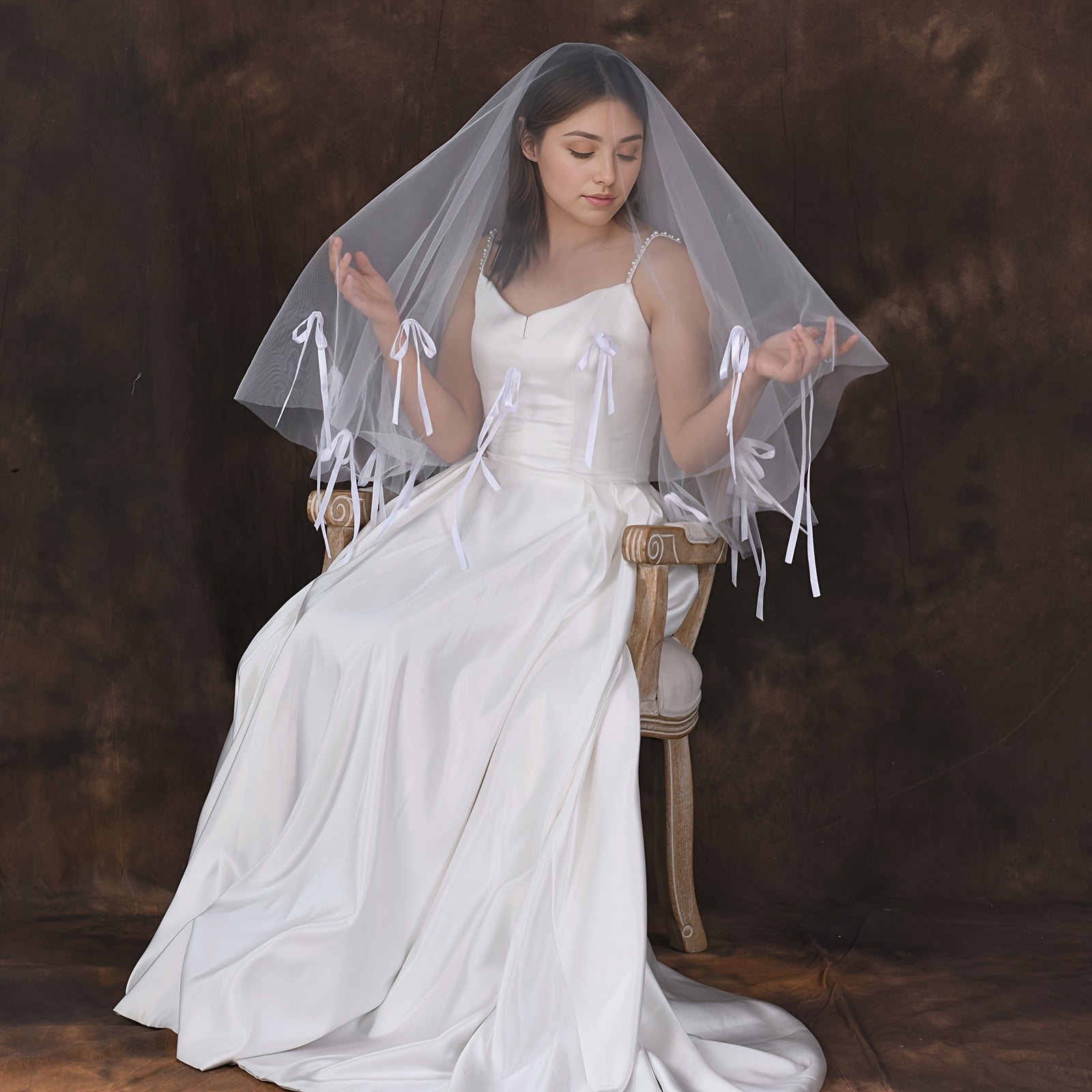 Bridal Veil with Bow Accents Sleeveless & Sophisticated
