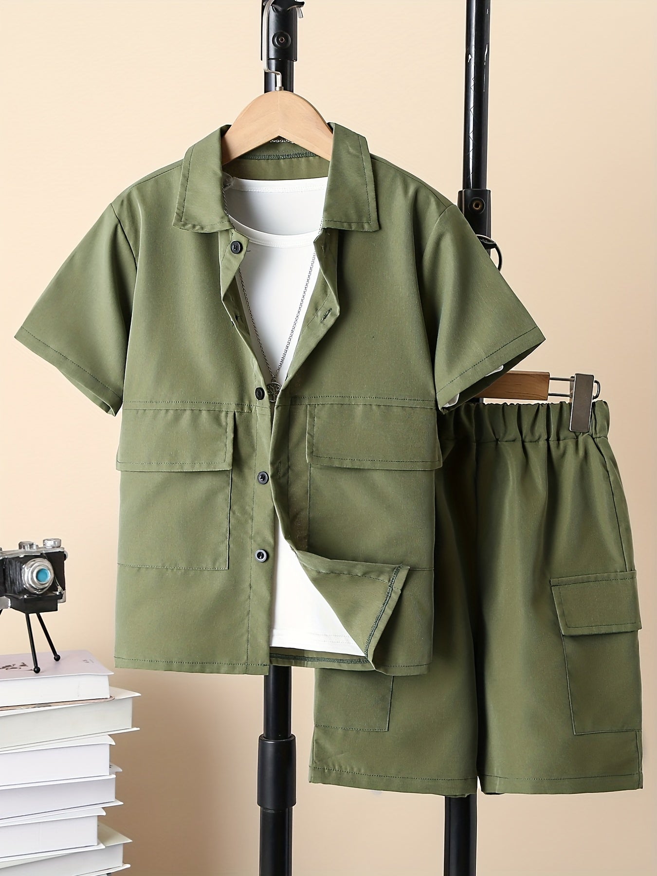 Boys Short Sleeve Shirt & Cargo Shorts Summer Outfit
