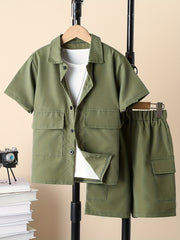 Boys Short Sleeve Shirt & Cargo Shorts Summer Outfit