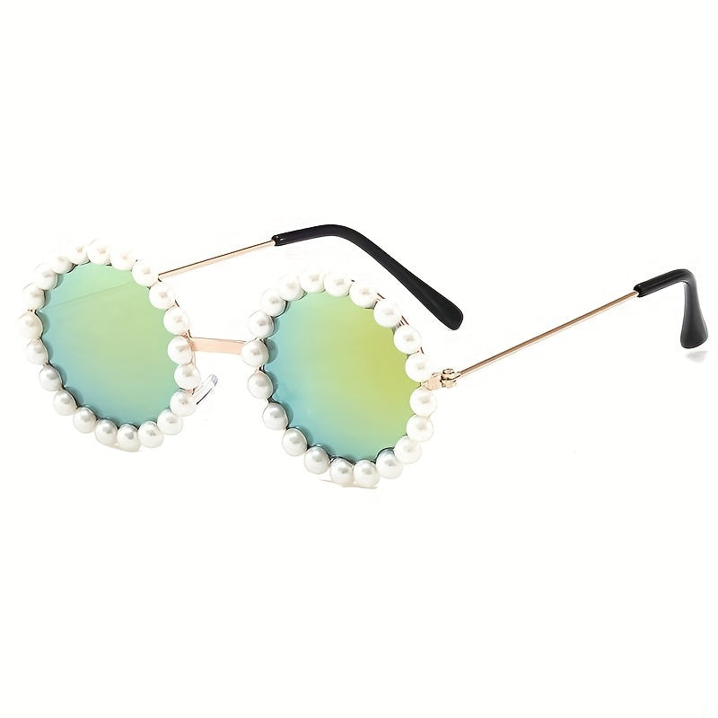 Kids Round Faux Pearl Sunglasses UV Protection