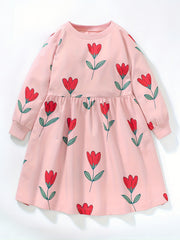 Girls Flowers Print Sweatshirt Dress for Spring/Autumn