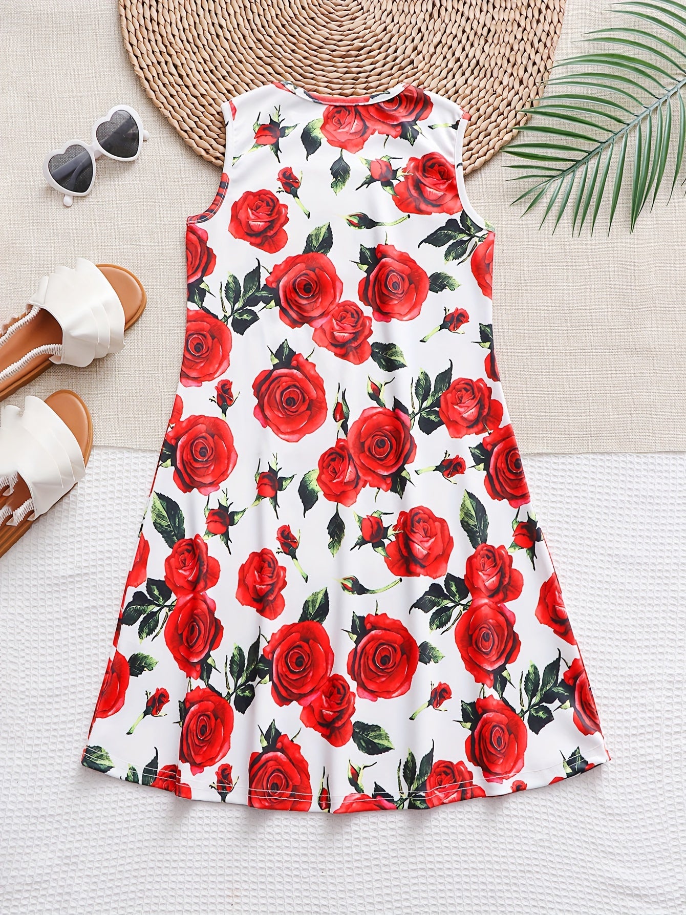 Girls Flower Graphic Sleeveless Dress for Summer Party