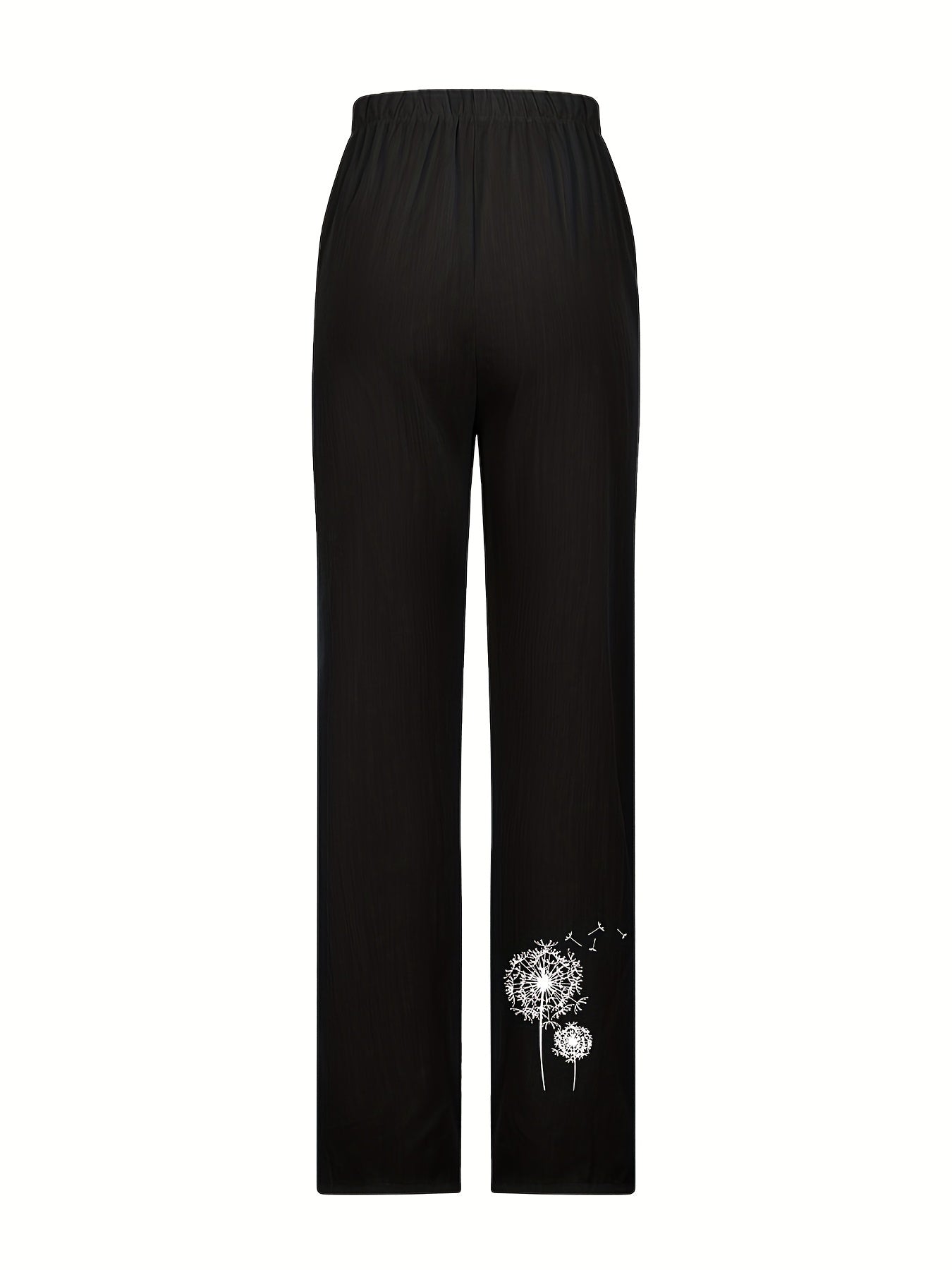 Dandelion Print Elastic Waist Pants for Women