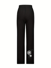 Dandelion Print Elastic Waist Pants for Women